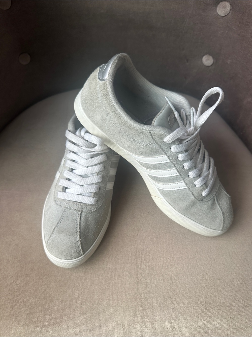 adidas Light Gray Suede Low-Top Sneakers